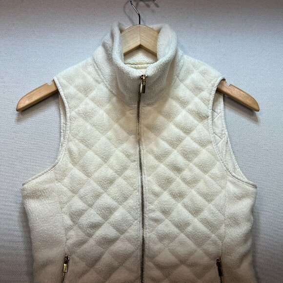 Abercrombie & Fitch Women Quilted Sherpa Vest Jacket Small Ivory Full Zip Winter - Picture 4 of 11